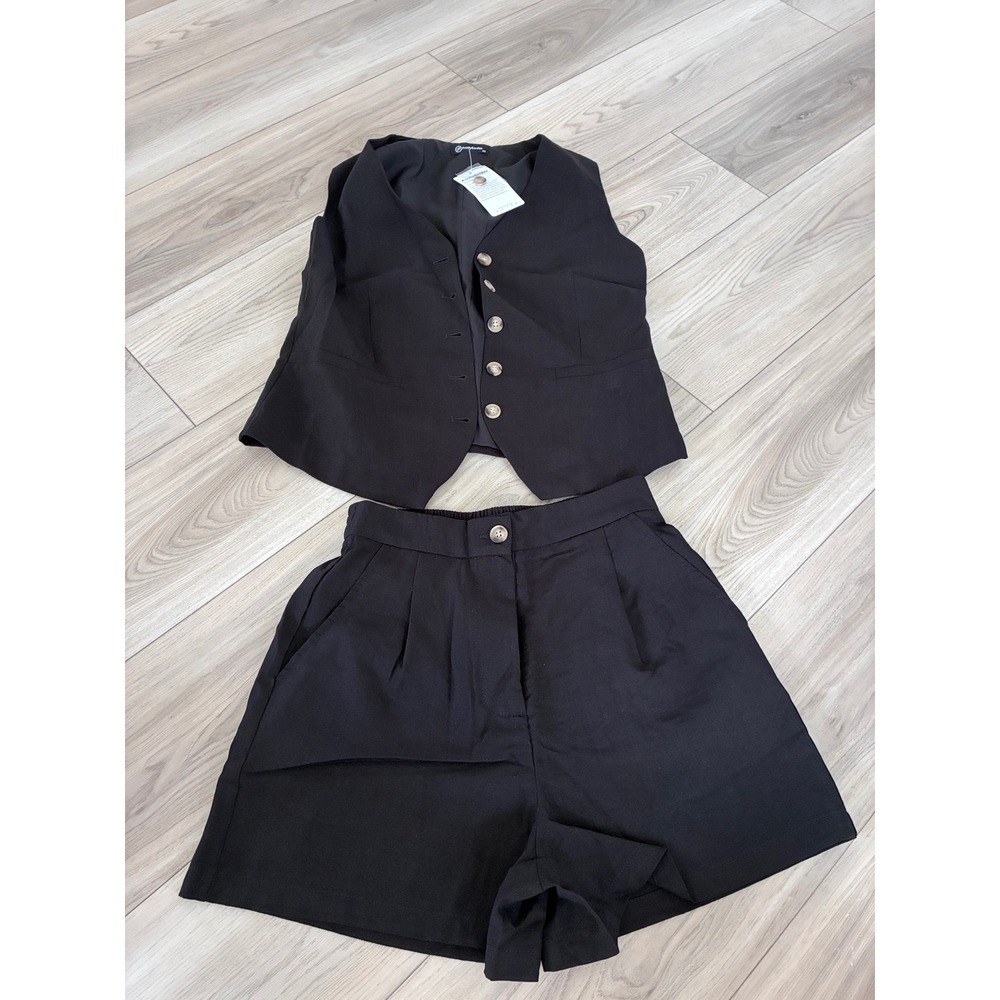 PrettyGarden Women Black 2 Piece Vest and Shorts Set Suit Size XS NWT